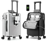 TERE 20" Carry On Luggage Travel Trolley Bag Suitcase with Front Open Laptop Compartment, USB Port Charging, Cup Holder, Silent Wheels, Hook (Black)